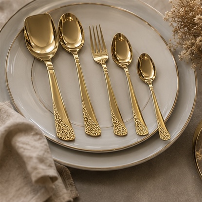 Golden Elegance 28-Piece Cutlery & Serving Set - Image 6