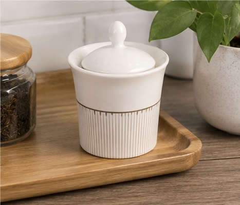 Ribbed Ceramic Lidded Sugar Bowl - Image 3