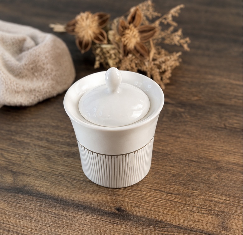 Ribbed Ceramic Lidded Sugar Bowl - Image 4