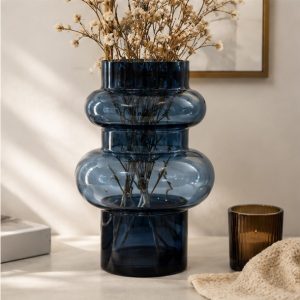 Blue Bubble Glass Decorative Vase