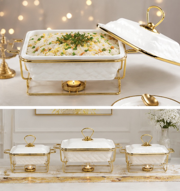 White & Gold 3-Piece Burner Serving Set - Image 7