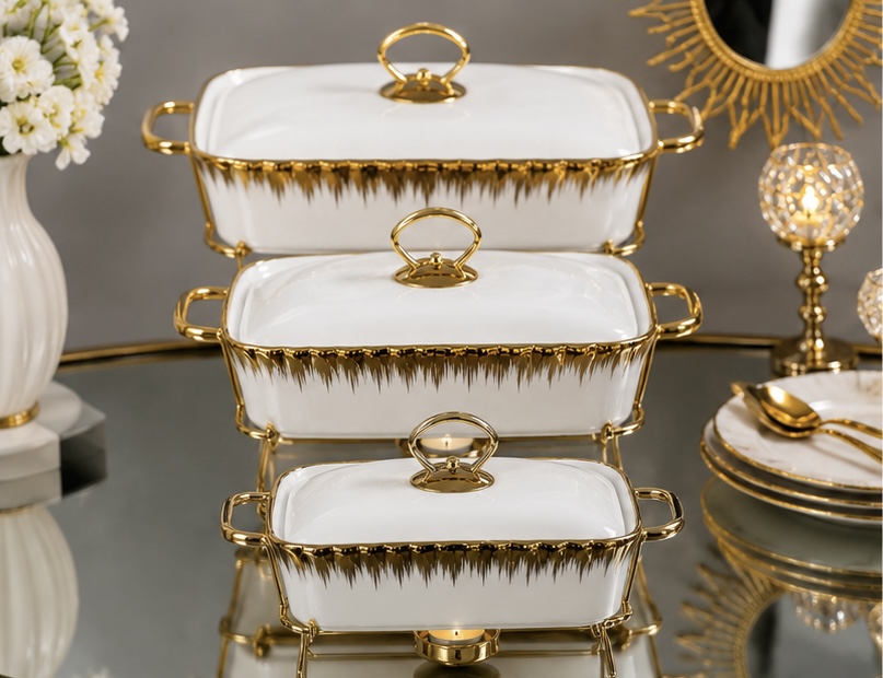 White & Gold 3-Piece Burner Serving Set - Image 12
