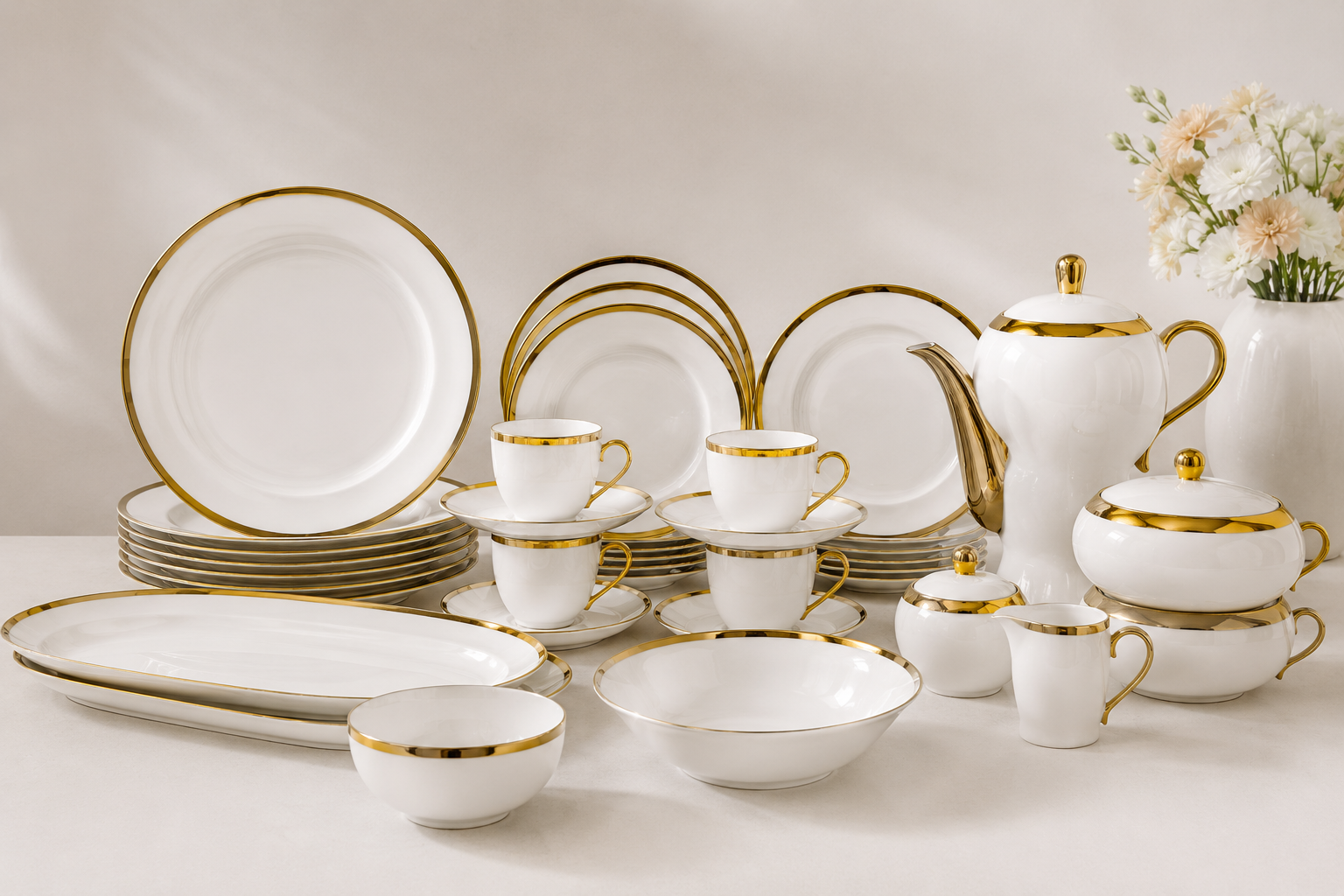 61-Piece White & Gold Dinner Set
