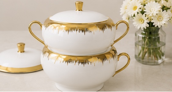 61-Piece Gold Rim Dinner Set - Image 2