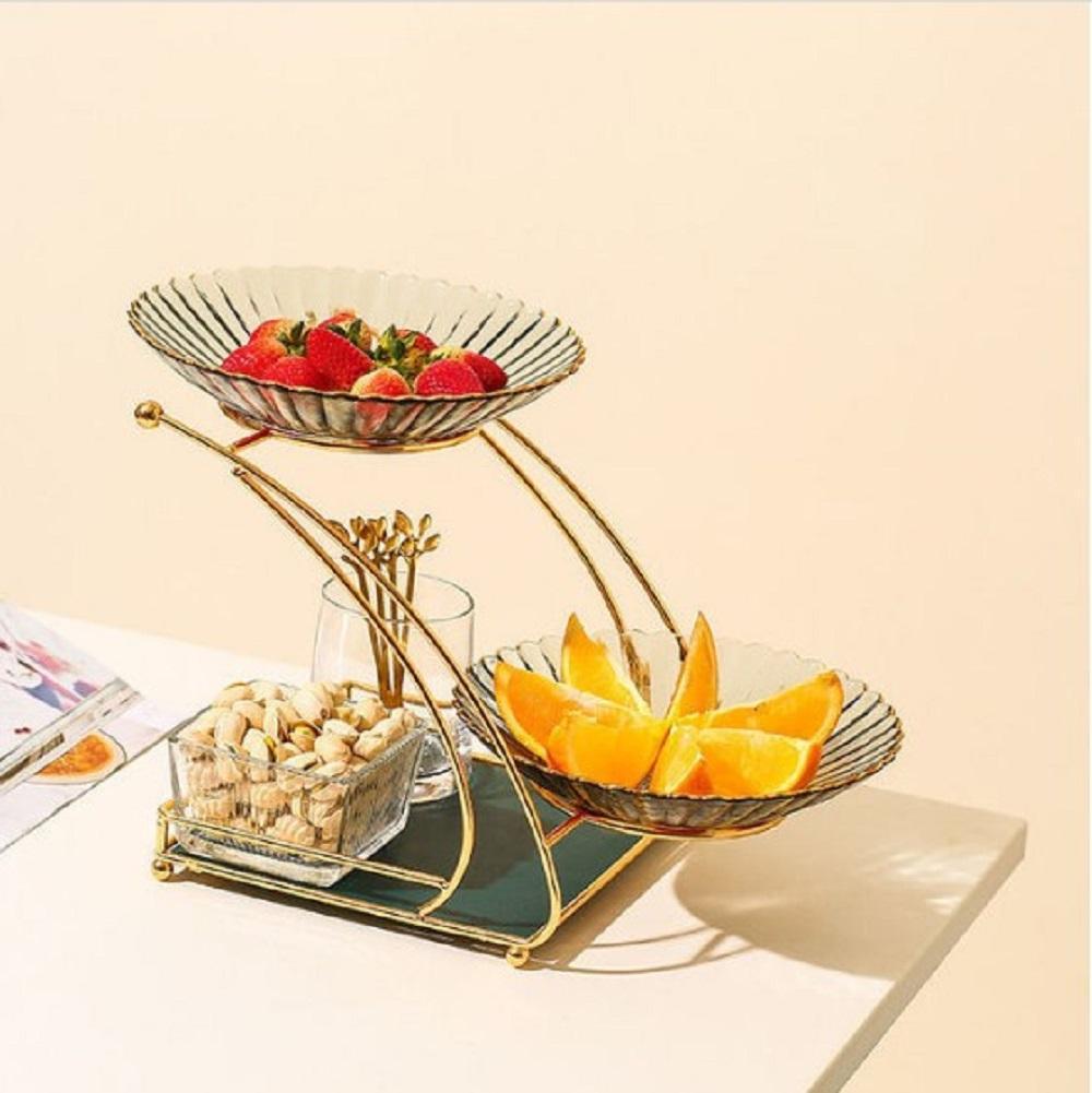 Golden 3-Tier Fruit Serving Stand with Glass Bowls - Image 2