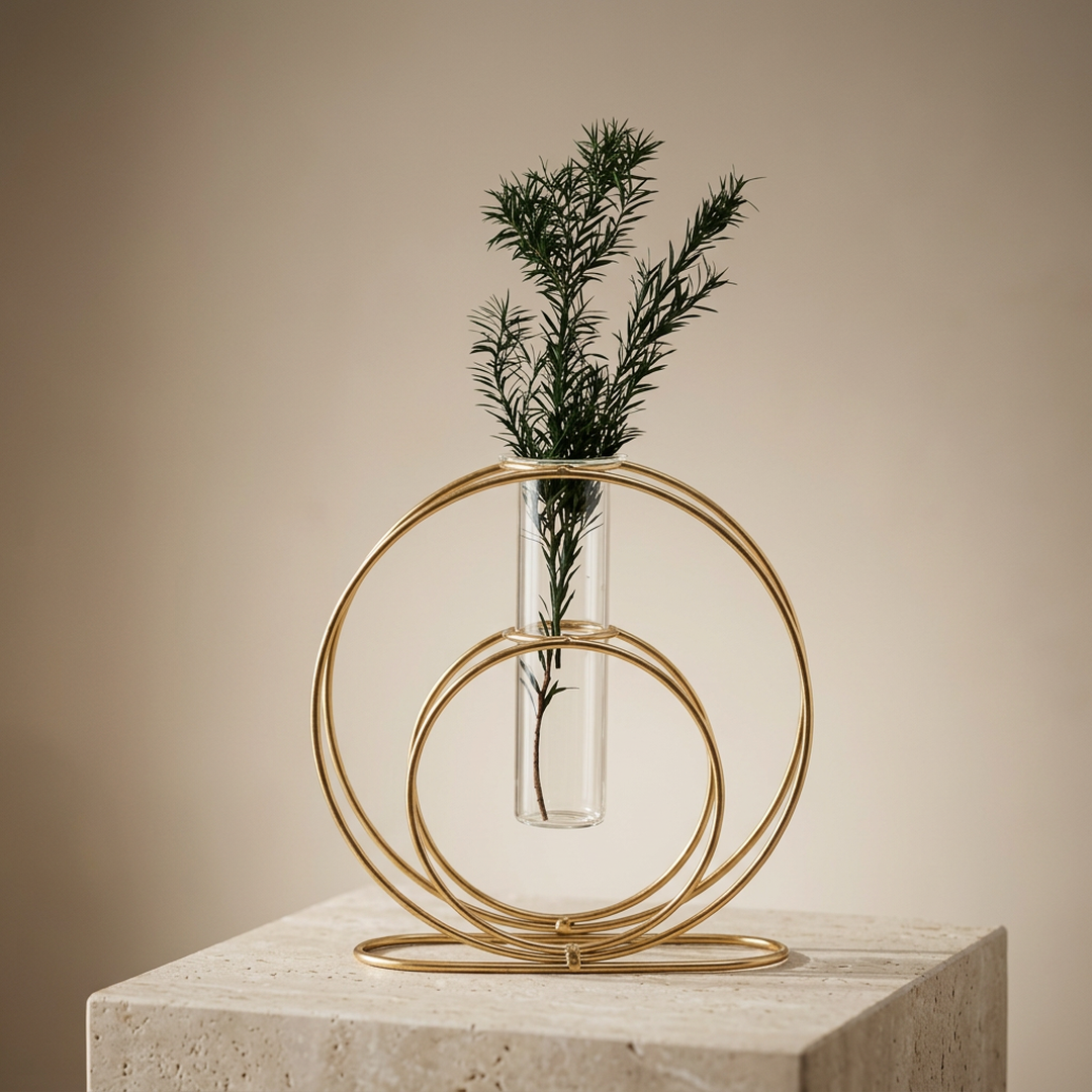 Golden Iron Glass Vase for Home Decor