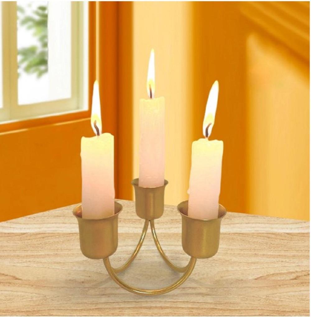 Modern Iron Candle Stand Black Golden 3 Cup