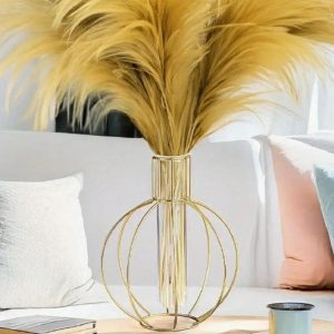 Golden Geometric Iron Vase for Home Decor