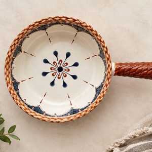 Floral Ceramic Serving Bowl with Braided Handle